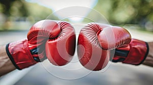Powerful boxing glove clenched fists symbolize strength and readiness in summer olympic games