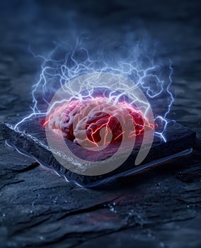 Powerful brain with electrical storm photo