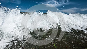 Powerful breakers at ocean coast