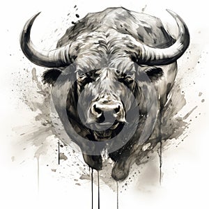 Powerful Bull Watercolor Illustration In Maranao Art Style photo