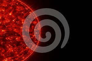 Powerful burning Sun Solar System in space on back background 3D rendering