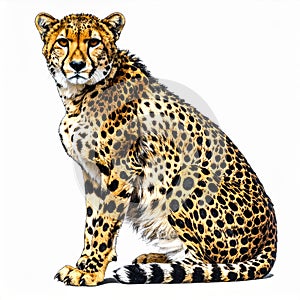 Powerful Cheetah Portrait Against White Background