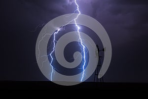 Lightning and windmill silhouette during a thunderstorm in Colorado photo
