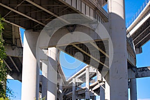 Powerful concrete support curved Interlacing highways overpass