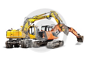 Powerful construction excavators, ready for heavy-duty work at a construction site. Construction equipment for excavation work