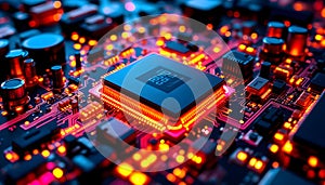 Powerful Cpu Processor on Circuit Board Closeup