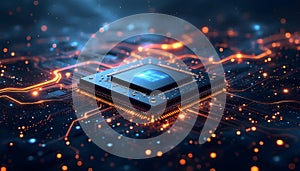 Powerful Cpu Processor on Circuit Board Glowing Technology Image