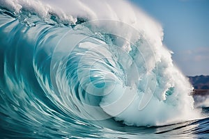 Powerful Crashing Surfing Wave. Blue Ocean Wave