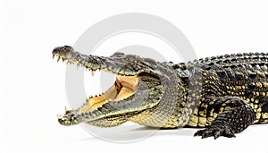 Powerful Crocodile with Open Jaws on White Background
