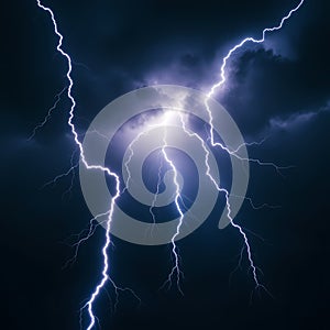 Dramatic Lightning Strikes in a Dark Stormy Sky
