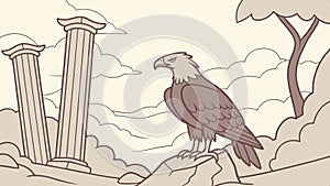 Powerful Eagle on Ancient Roman Ruins, Classical Symbolism, vector design Generative AI photo