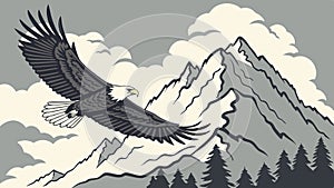 Powerful Eagle Soaring Above Mountains Vector Illustration, Freedom and Strength, vector design Generative AI photo