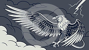 Powerful eagle soars through a stormy sky illuminated by dramatic lightning strikes vector design Generative AI photo