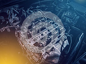 The powerful engine of a car