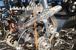 The powerful engine of a car. Internal design of engine. Car engine part