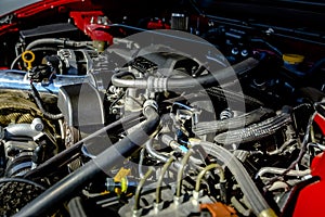 Powerful engine under the hood of a modern car