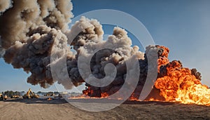 Powerful explosion background with flames and smoke