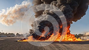 Powerful explosion background with flames and smoke