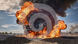 Powerful explosion background with flames and smoke