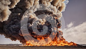 Powerful explosion background with flames and smoke