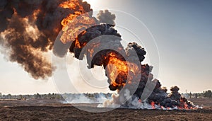 Powerful explosion background with flames and smoke