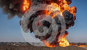 Powerful explosion background with flames and smoke