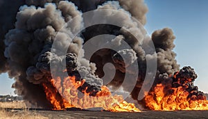 Powerful explosion background with flames and smoke