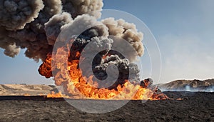 Powerful explosion background with flames and smoke