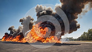 Powerful explosion background with flames and smoke