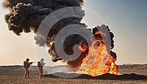 Powerful explosion background with flames and smoke