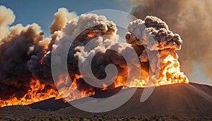 Powerful explosion background with flames and smoke