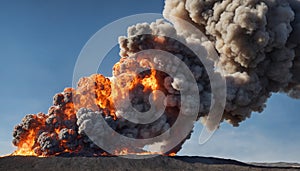 Powerful explosion background with flames and smoke