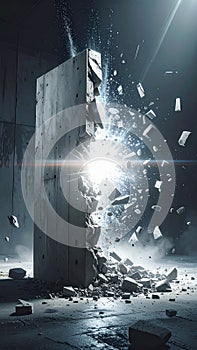 Powerful Explosion Breaking Through a Barrier