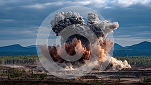 Controlled Explosion in Open Pit Mine