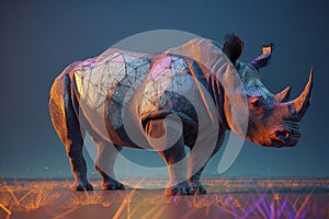 A powerful and fierce rhinoceros on the savanna. Generative AI