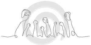 powerful fists of audiences hooray gesture continuous line drawing vector photo