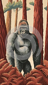 Powerful Gorilla Illustration in a Dense Jungle Setting photo