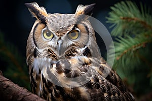 Powerful Great horned owl bird. Generate Ai