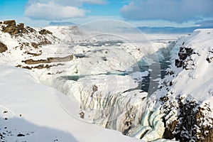 Powerful Gulfoss or Golden waterfall in winter, Iceland