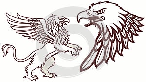 An Emblem with a Griffin and an Eagle, vector design Generative AI