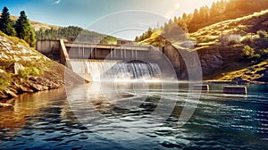 A powerful hydroelectric power plant converts water flows into clean energy, reducing dependence on fossil fuels and reducing