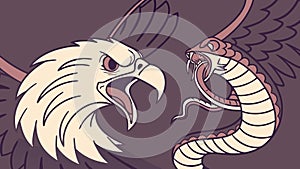A dramatic illustration of an eagle and a snake locked in battle, vector design Generative AI