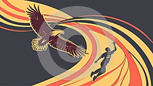Powerful illustration of an eagle soaring with abstract sunburst effect vector design Generative AI photo