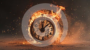 Racing Against Time. Fleeting Moments: The Clock Consumed by Flames photo