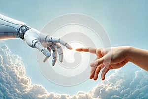 Human and Robot Hands Touching with Light photo