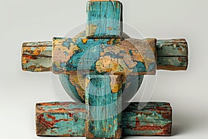 Global Evangelism: Spreading the Word of Jesus Christ with Cross and Globe on White Background photo