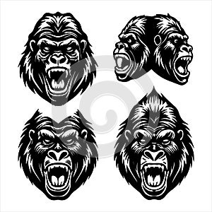 Powerful and imposing 'Silverback Gorilla Illustration Vector Style' in a strong, commanding primate.