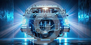 Powerful internal combustion engine in a dramatic setting. Generative AI