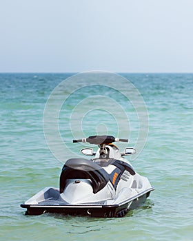 Powerful jet ski floating on water