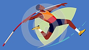A powerful leap from the athlete their pole bent to its maximum capacity as they clear the bar.. Vector illustration.